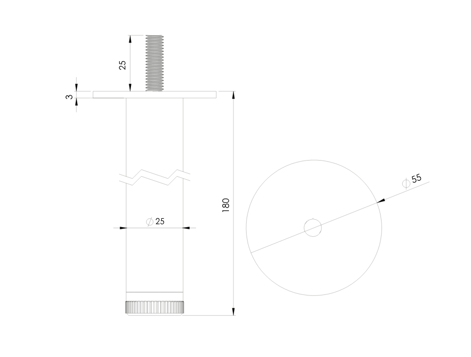Noga meblowa - KAX-0754-0180 - rysunek techniczny