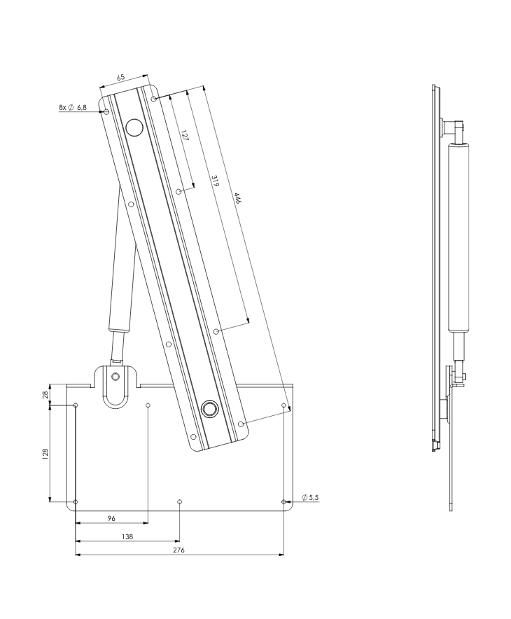 Mechanizm podnoszący CT-1213DM - wymiary